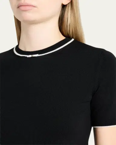 Valentino Garavani V-Logo Bow Short-Sleeve Wool Sweater | Thumbnail 5