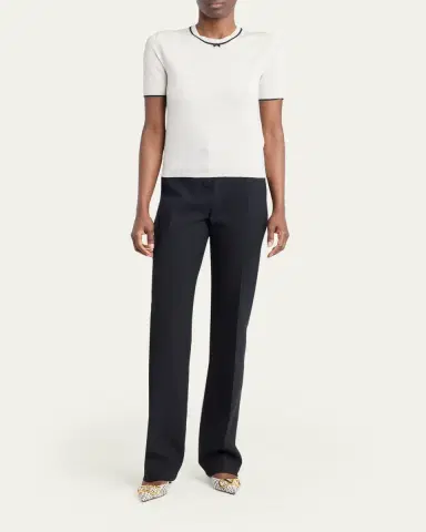 Valentino Garavani V-Logo Bow Short-Sleeve Wool Sweater | Thumbnail 6