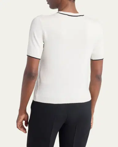 Valentino Garavani V-Logo Bow Short-Sleeve Wool Sweater | Thumbnail 7