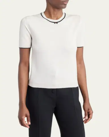 Valentino Garavani V-Logo Bow Short-Sleeve Wool Sweater | Thumbnail 8
