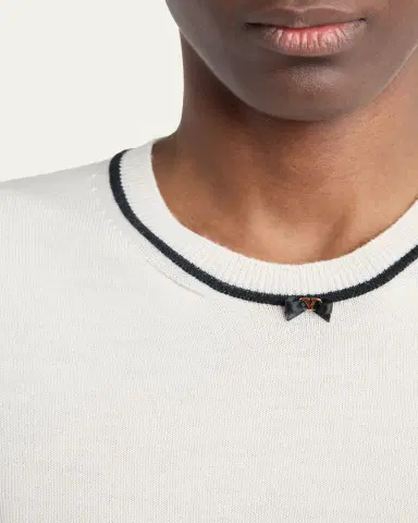 Valentino Garavani V-Logo Bow Short-Sleeve Wool Sweater | Thumbnail 9
