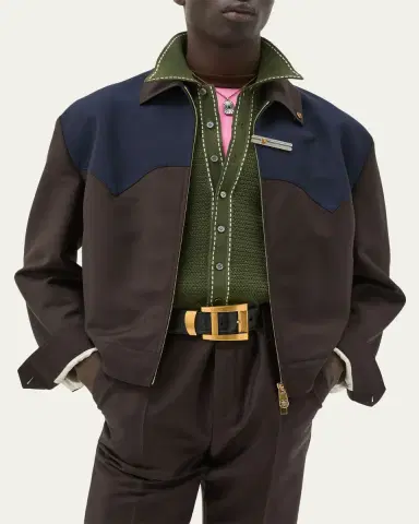 Versace Colorblocked Wool/Mohair Zip-Up Blouson Jacket | Thumbnail 3 Versace Colorblocked Wool/Mohair Zip-Up Blouson Jacket | Thumbnail 3