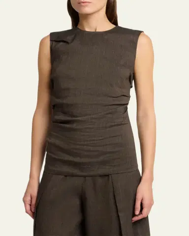 Proenza Schouler White Label Anoushka Ruched Slub Linen Top | Thumbnail 4 Proenza Schouler White Label Anoushka Ruched Slub Linen Top | Thumbnail 4
