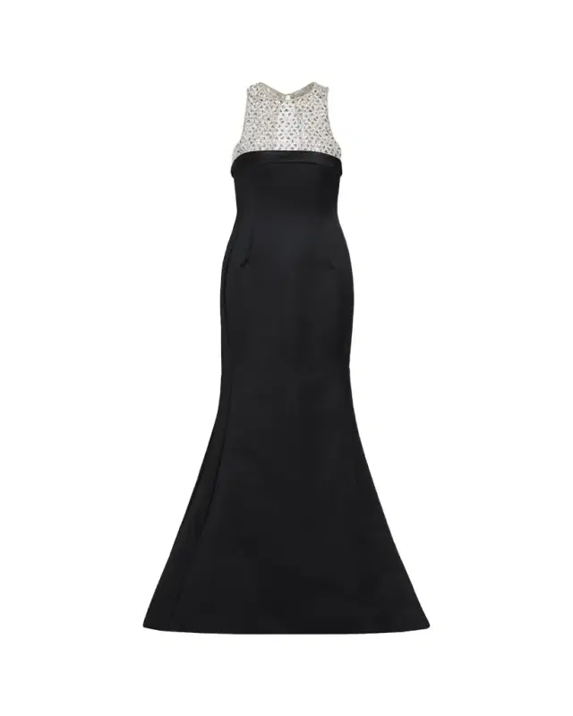 Hunter Crystal And Satin Halter Trumpet Gown