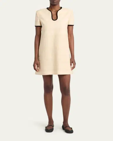 Valentino Garavani Woven Silk Short-Sleeve Mini Dress | Thumbnail 2 Valentino Garavani Woven Silk Short-Sleeve Mini Dress | Thumbnail 2
