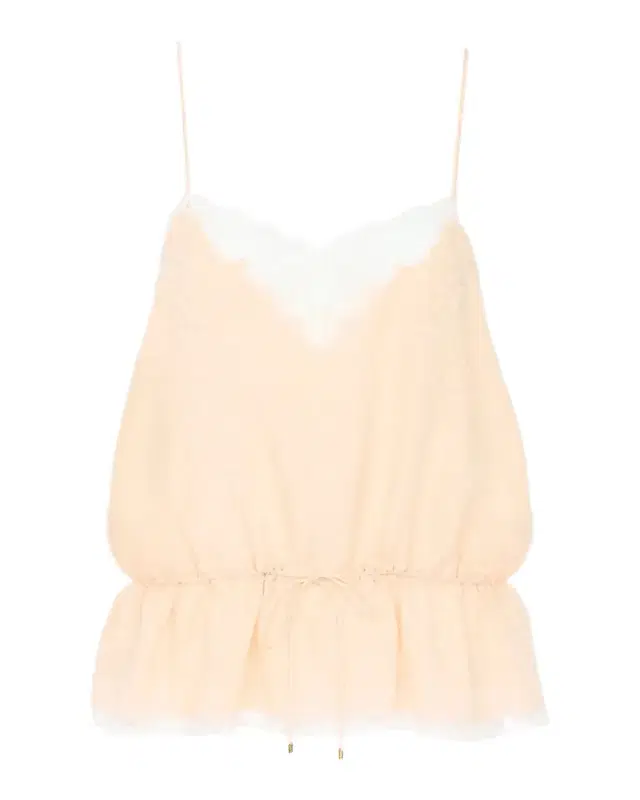 Chloe Lace-Trim Floral Silk Jacquard Sleeveless Top