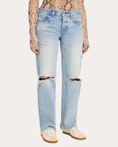 Moussy Vintage Distressed Straight Low-Rise Jeans | Thumbnail 4