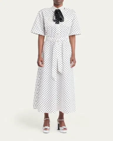 Valentino Garavani Polkadot-Print Cotton Neck-Scarf Midi Shirtdress | Thumbnail 2 Valentino Garavani Polkadot-Print Cotton Neck-Scarf Midi Shirtdress | Thumbnail 2