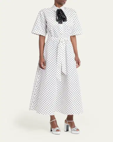 Valentino Garavani Polkadot-Print Cotton Neck-Scarf Midi Shirtdress | Thumbnail 4 Valentino Garavani Polkadot-Print Cotton Neck-Scarf Midi Shirtdress | Thumbnail 4