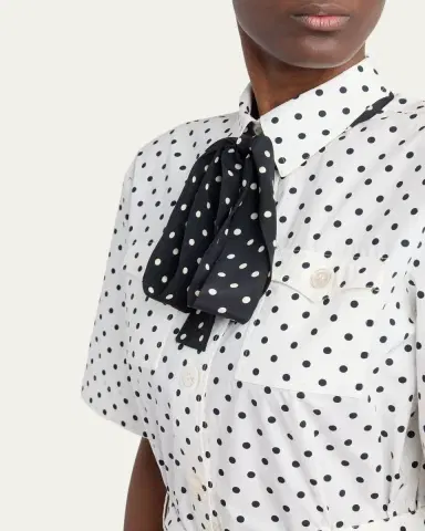Valentino Garavani Polkadot-Print Cotton Neck-Scarf Midi Shirtdress | Thumbnail 5 Valentino Garavani Polkadot-Print Cotton Neck-Scarf Midi Shirtdress | Thumbnail 5