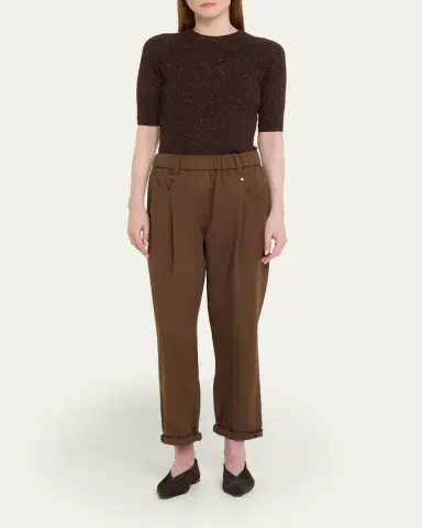 Brunello Cucinelli Metallic Rib Short-Sleeve Crewneck Sweater | Thumbnail 2 Brunello Cucinelli Metallic Rib Short-Sleeve Crewneck Sweater | Thumbnail 2