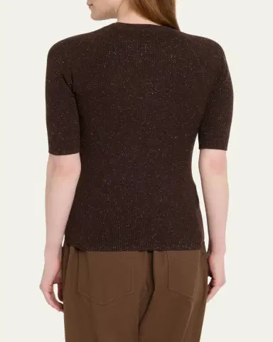 Brunello Cucinelli Metallic Rib Short-Sleeve Crewneck Sweater | Thumbnail 3 Brunello Cucinelli Metallic Rib Short-Sleeve Crewneck Sweater | Thumbnail 3