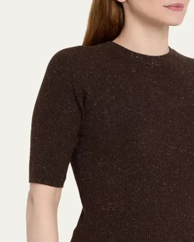 Brunello Cucinelli Metallic Rib Short-Sleeve Crewneck Sweater | Thumbnail 5 Brunello Cucinelli Metallic Rib Short-Sleeve Crewneck Sweater | Thumbnail 5