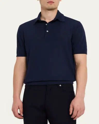 Zegna Men's Wool Short-Sleeve Polo Shirt | Thumbnail 4