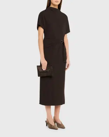 Brunello Cucinelli Wrap-Waist Midi Dress w/ Monili | Thumbnail 3