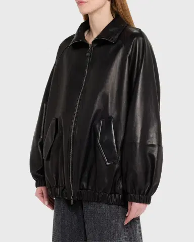 Brunello Cucinelli Leather Zip-Front Jacket | Thumbnail 4 Brunello Cucinelli Leather Zip-Front Jacket | Thumbnail 4