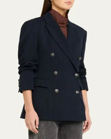 Brunello Cucinelli Herringbone Double-Breasted Jacket | Thumbnail 4