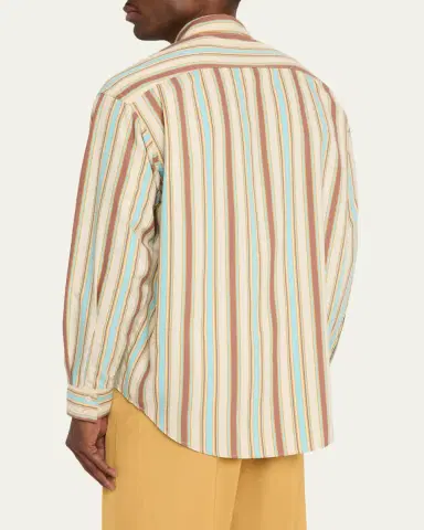 Sanderlak Men's Oversized Viscose Poplin Stripe Button-Down Shirt | Thumbnail 3 Sanderlak Men's Oversized Viscose Poplin Stripe Button-Down Shirt | Thumbnail 3