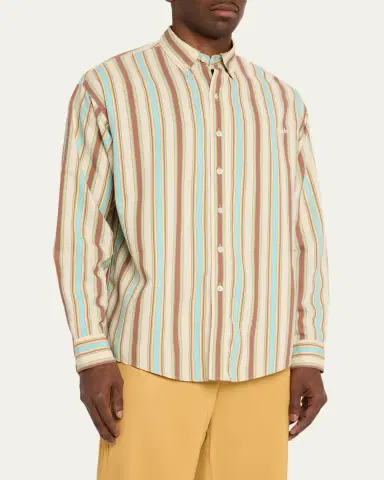 Sanderlak Men's Oversized Viscose Poplin Stripe Button-Down Shirt | Thumbnail 4 Sanderlak Men's Oversized Viscose Poplin Stripe Button-Down Shirt | Thumbnail 4