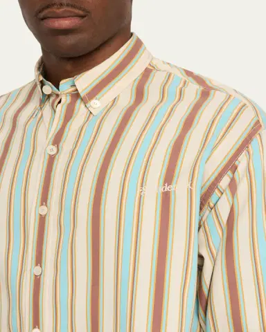 Sanderlak Men's Oversized Viscose Poplin Stripe Button-Down Shirt | Thumbnail 5 Sanderlak Men's Oversized Viscose Poplin Stripe Button-Down Shirt | Thumbnail 5