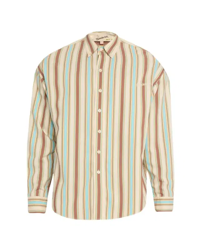 Sanderlak Men's Oversized Viscose Poplin Stripe Button-Down Shirt
