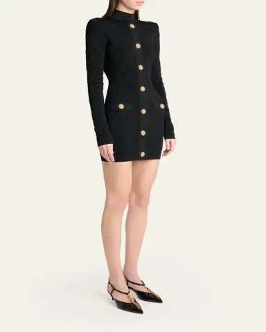 Balmain Long-Sleeve Buttoned Knit Mini Dress | Thumbnail 4 Balmain Long-Sleeve Buttoned Knit Mini Dress | Thumbnail 4