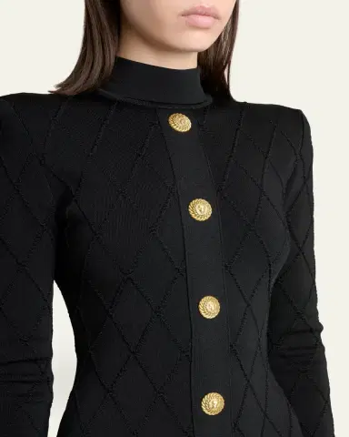 Balmain Long-Sleeve Buttoned Knit Mini Dress | Thumbnail 5 Balmain Long-Sleeve Buttoned Knit Mini Dress | Thumbnail 5