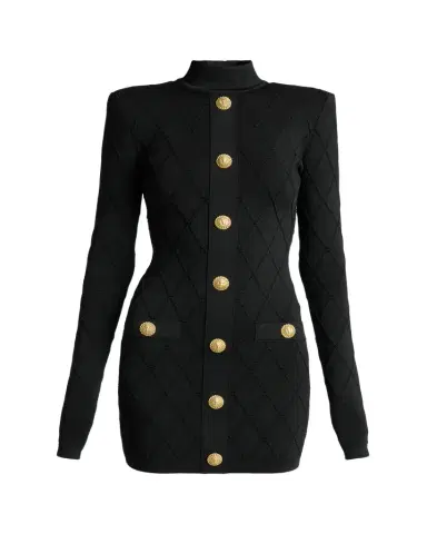 Balmain Long-Sleeve Buttoned Knit Mini Dress | Thumbnail 1 Balmain Long-Sleeve Buttoned Knit Mini Dress | Thumbnail 1