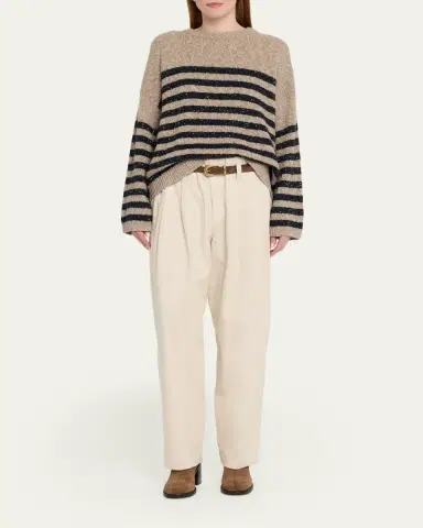 Brunello Cucinelli Shimmering Striped Wool-Cashmere Crewneck Sweater | Thumbnail 2 Brunello Cucinelli Shimmering Striped Wool-Cashmere Crewneck Sweater | Thumbnail 2