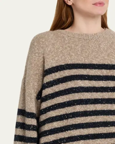Brunello Cucinelli Shimmering Striped Wool-Cashmere Crewneck Sweater | Thumbnail 5 Brunello Cucinelli Shimmering Striped Wool-Cashmere Crewneck Sweater | Thumbnail 5