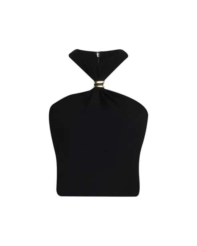 Ronny Kobo Marcel Embellished Halter Jersey Top