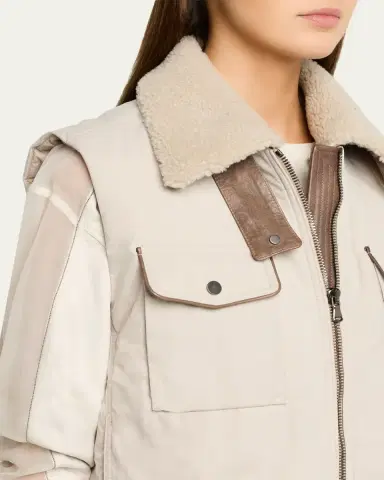 Brunello Cucinelli Lamb Shearling Collar Techno Satin Padded Vest | Thumbnail 5 Brunello Cucinelli Lamb Shearling Collar Techno Satin Padded Vest | Thumbnail 5