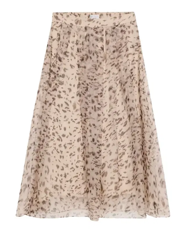Brunello Cucinelli Printed Silk A-Line Midi Skirt