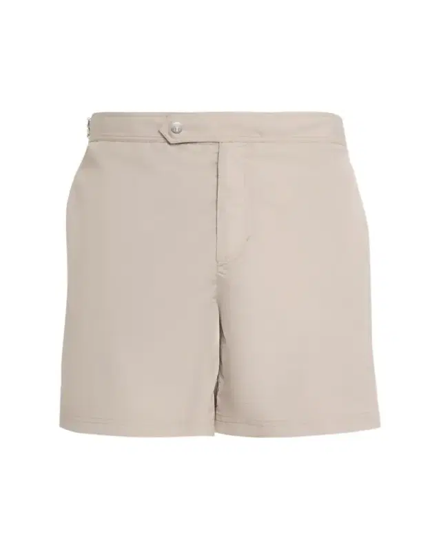 Brunello Cucinelli Men's Tabbed-Waistband Nylon Swim Shorts with Piping