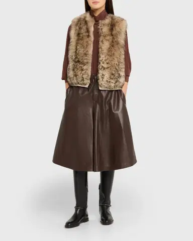 Brunello Cucinelli Pleated Leather Wide-Leg Culotte Pants | Thumbnail 2