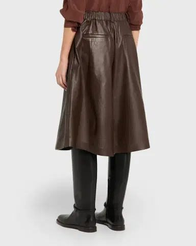 Brunello Cucinelli Pleated Leather Wide-Leg Culotte Pants | Thumbnail 3