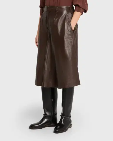 Brunello Cucinelli Pleated Leather Wide-Leg Culotte Pants | Thumbnail 4