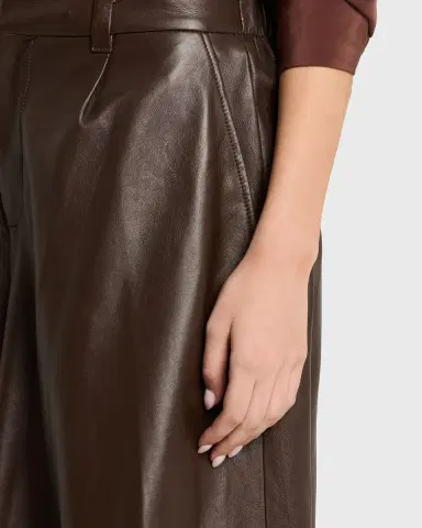 Brunello Cucinelli Pleated Leather Wide-Leg Culotte Pants | Thumbnail 5