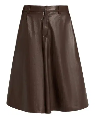 Brunello Cucinelli Pleated Leather Wide-Leg Culotte Pants | Thumbnail 1