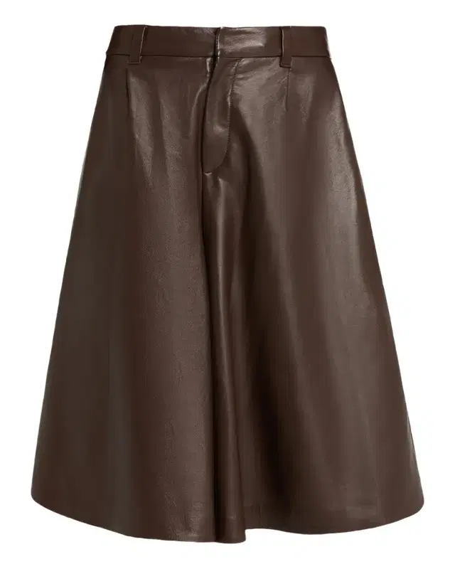 Brunello Cucinelli Pleated Leather Wide-Leg Culotte Pants