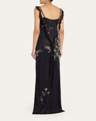 Wiederhoeft Embroidered Floral Silk Jersey Dress with Crystals | Thumbnail 3