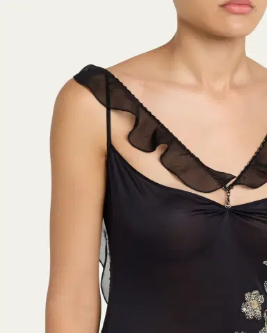 Wiederhoeft Embroidered Floral Silk Jersey Dress with Crystals | Thumbnail 5