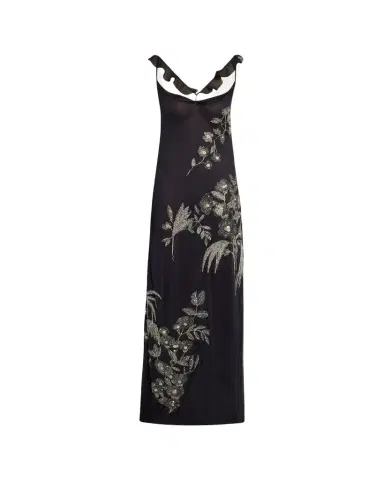 Wiederhoeft Embroidered Floral Silk Jersey Dress with Crystals | Thumbnail 1