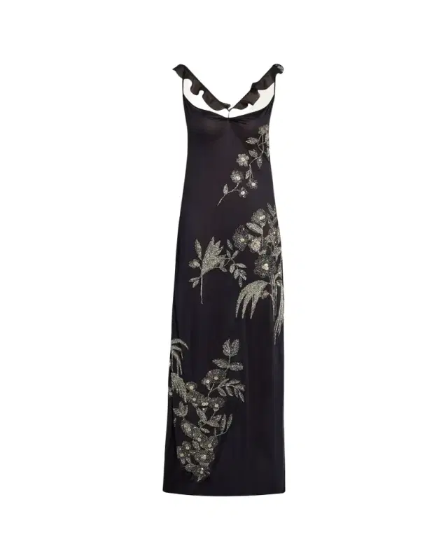 Wiederhoeft Embroidered Floral Silk Jersey Dress with Crystals