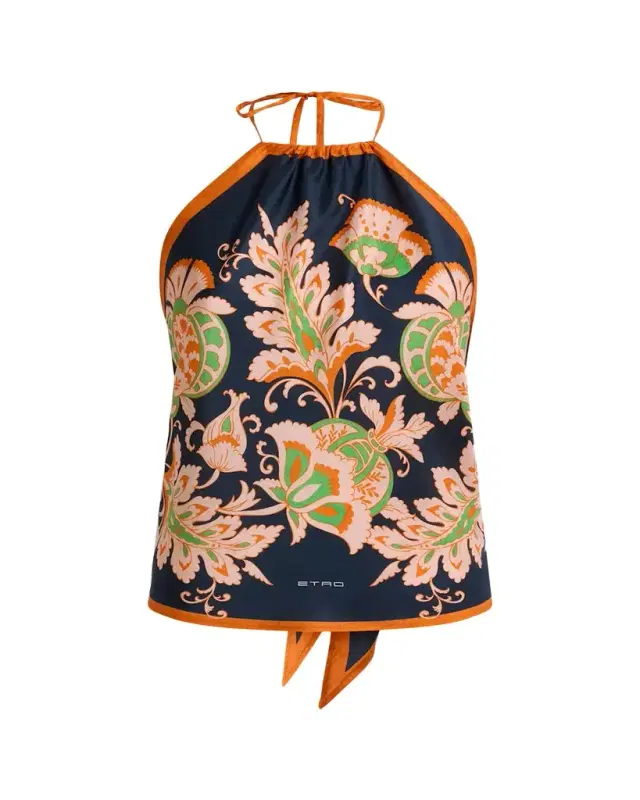 Etro Floral-Print Silk Twill Halter Top