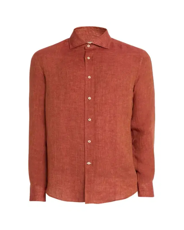 Brunello Cucinelli Men's Linen Spread Collar Button-Down Shirt