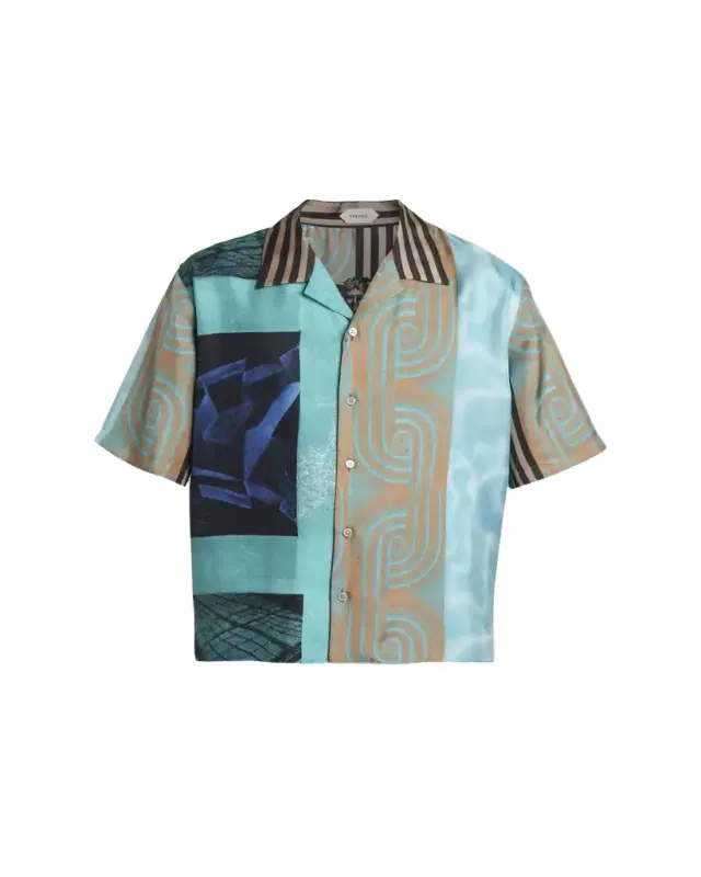 Versace Men's Silk Multi-Abstract Medusa Camp Shirt