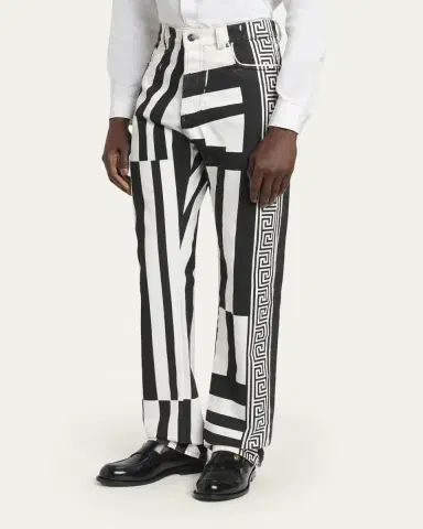 Versace Men's Two-Tone Greca Paneled Straight-Leg Pants | Thumbnail 4