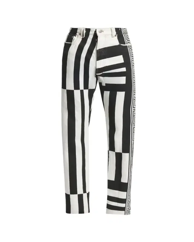 Men's Two-Tone Greca Paneled Straight-Leg Pants