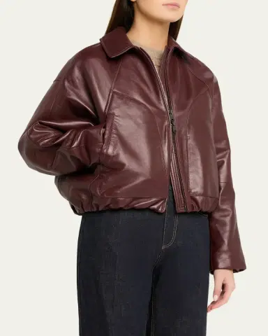 Brunello Cucinelli Collared Zip-Up Leather Jacket | Thumbnail 4 Brunello Cucinelli Collared Zip-Up Leather Jacket | Thumbnail 4